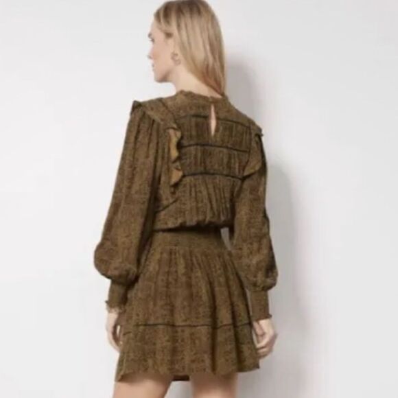 NWT Rails Faren Long Sleeve Ruffle Mini Dress In Sepia Python Size Medium - Picture 4 of 7